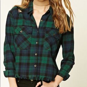 Frayed Hem Buffalo Plaid Shirt